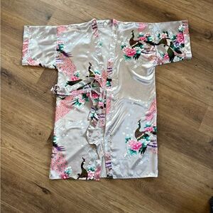 New Silky Asian Floral Peacock Print Kimono Robe. Free size.